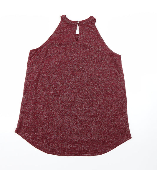 Avenue Womens Red Polyester Basic Blouse Size 10 Round Neck