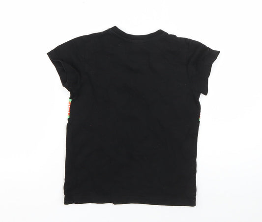 Urban Dept Boys Black Cotton Basic T-Shirt Size 6 Years Round Neck - leopard