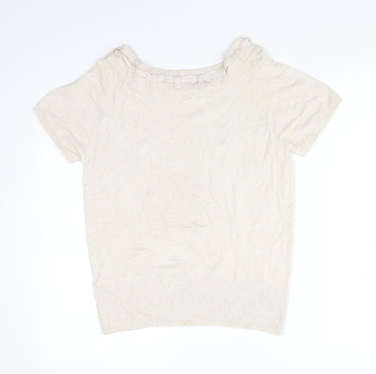 Debenhams Womens Beige Viscose Basic T-Shirt Size 14 Boat Neck