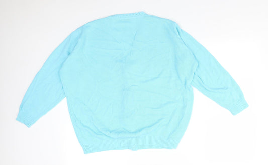 MERRY GOLD Womens Blue V-Neck Argyle/Diamond Acrylic Cardigan Jumper Size L