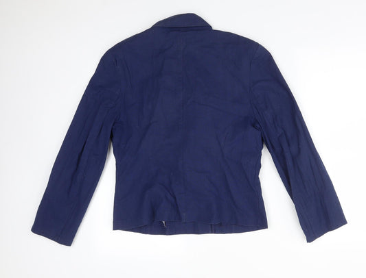 ST MICHAEL Womens Blue Cotton Jacket Suit Jacket Size 14
