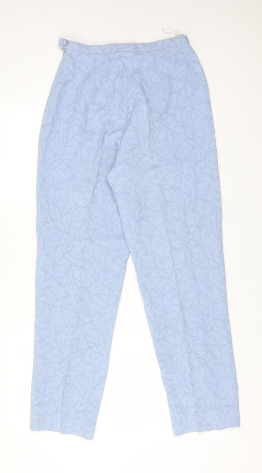 Grace Womens Blue Floral Acetate Trousers Size 10 L28 in Regular