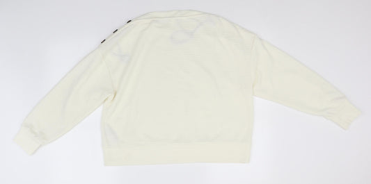 H&M Womens Ivory Round Neck Striped Polyester Pullover Jumper Size M