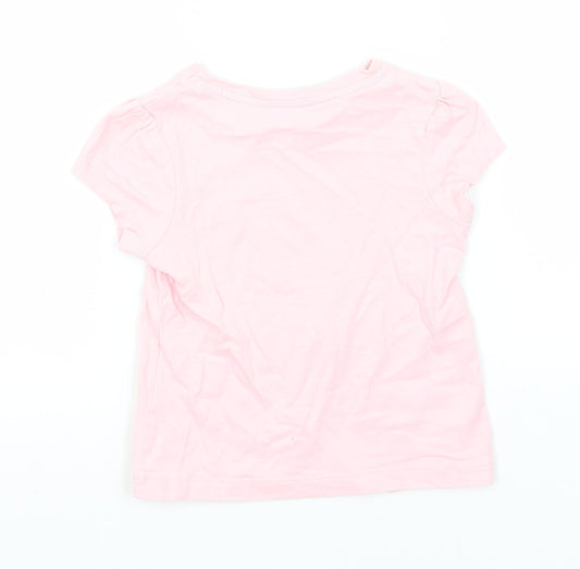 George Girls Pink Cotton Basic T-Shirt Size 3-4 Years Round Neck - Pineapple