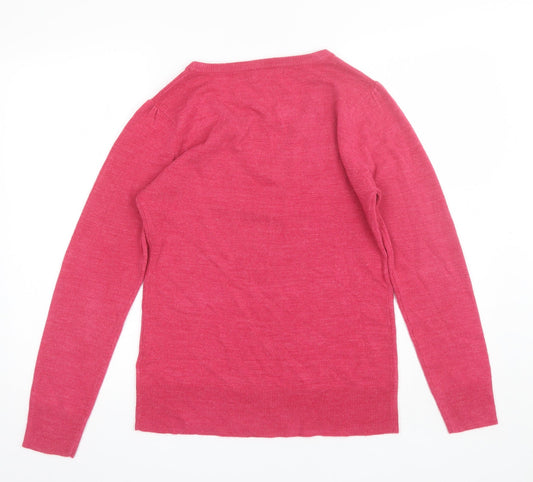 E-vie Womens Pink V-Neck Acrylic Pullover Jumper Size 14
