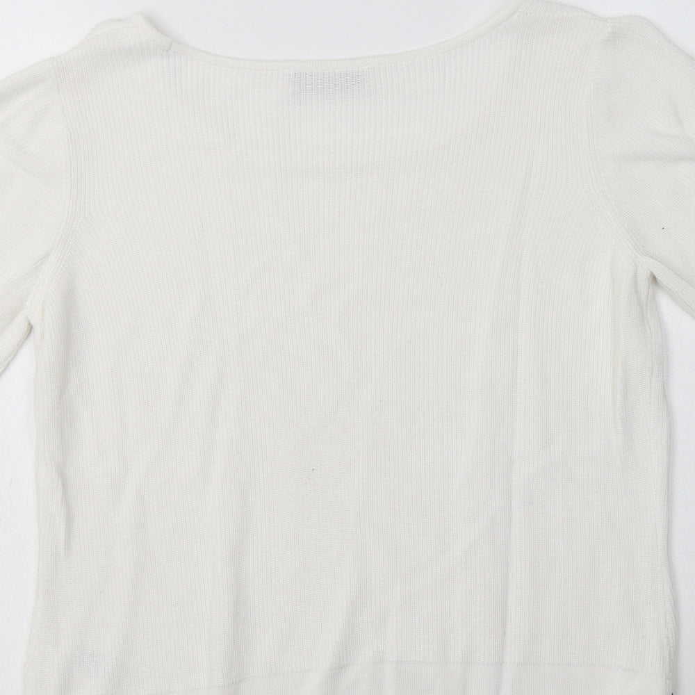M&S Womens White Round Neck Viscose Pullover Jumper Size 14