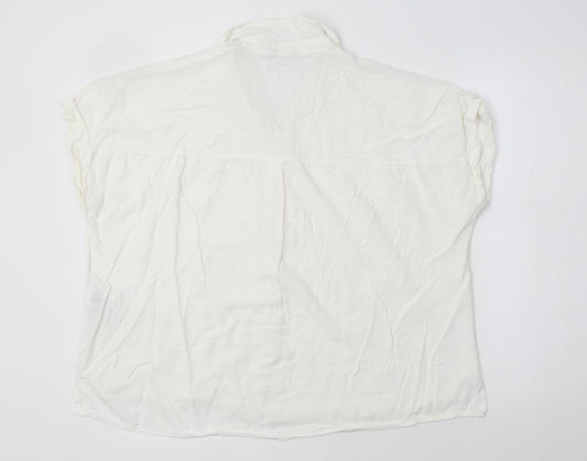 New Look Womens White Viscose Basic Button-Up Size 18 Collared