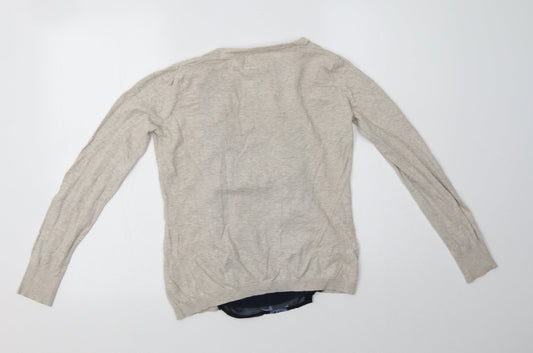 Nex Womens Beige Square Neck Floral Cotton Pullover Jumper Size 6