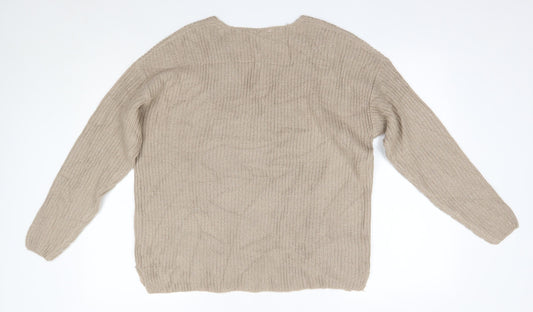Pep & Co Womens Gold V-Neck Acrylic Pullover Jumper Size 14