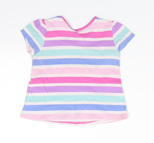 George Girls Pink Striped Cotton Basic T-Shirt Size 6-9 Months Round Neck - Pink Purple Blue White Aqua Stripes
