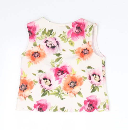 E-vie Angel Girls Ivory Floral Polyester Tunic Tank Size 9-12 Months Round Neck - Red Pink Orange flowers