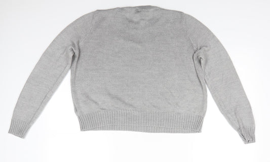 Divided Womens Grey Round Neck Acrylic Pullover Jumper Size M - Mid Grey Soft texture