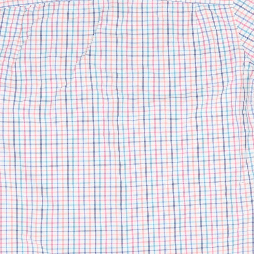 Marks and Spencer Mens Multicoloured Check Cotton Button-Up Size L Collared - Blue Red Orange White Teal check Buttoned collar