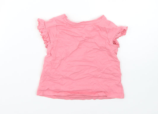 Nutmeg Girls Pink Cotton Basic T-Shirt Size 12-18 Months Round Neck