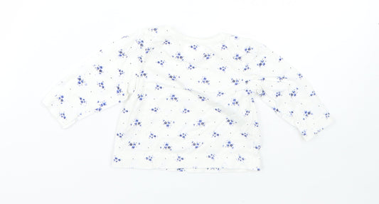M&Co Girls White Floral Cotton Pullover Jumper Size 0-3 Months