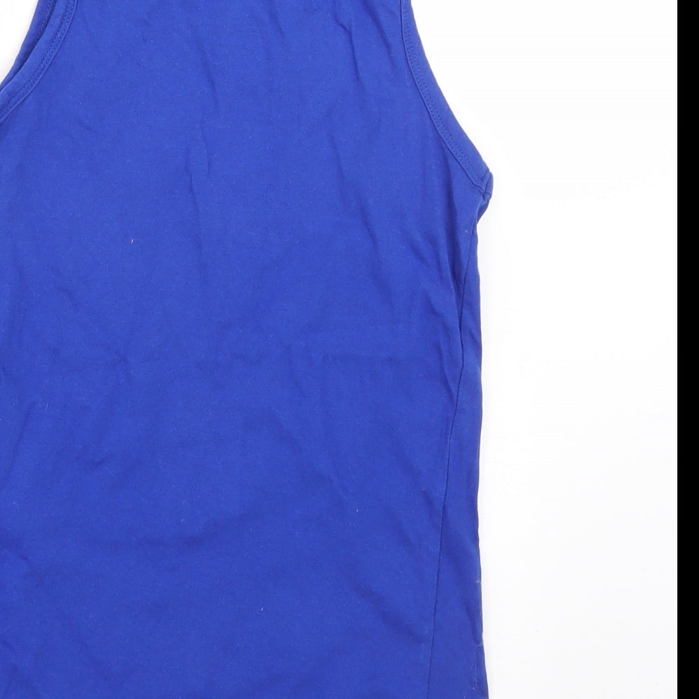 Rebel Boys Blue Cotton Basic Tank Size 9-10 Years Round Neck