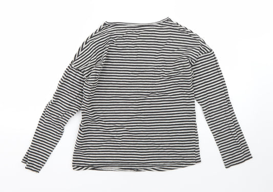 NEXT Girls Grey Striped Cotton Basic T-Shirt Size 9 Years Round Neck
