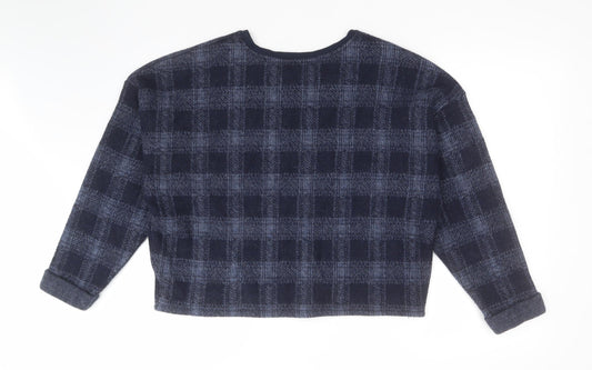Topshop Womens Blue Plaid Wool Pullover Sweatshirt Size 14