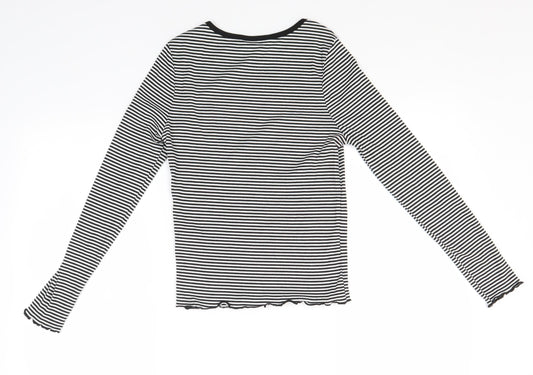 New Look Womens White Round Neck Striped Polyester Pullover Jumper Size 8