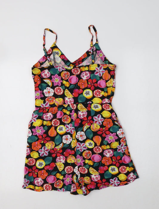 Pimkie Womens Multicoloured Geometric Viscose Playsuit One-Piece Size 6 Button - Fruit Print