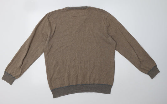 RJR.John Rocha Mens Beige V-Neck Cotton Pullover Jumper Size L