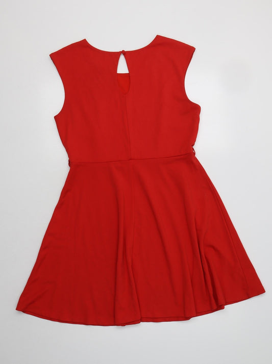 South Womens Red Viscose Fit & Flare Size 12 Round Neck