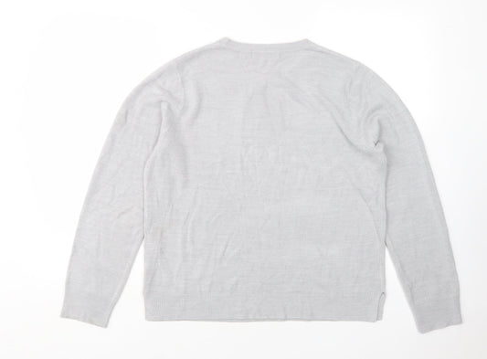 M&D Womens Grey Round Neck Acrylic Pullover Jumper Size 16