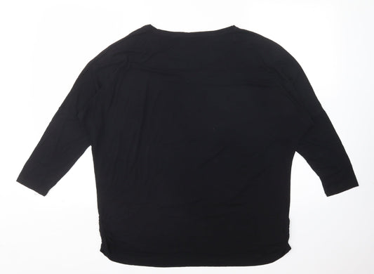 H Johns Womens Black Viscose Basic T-Shirt Size M Round Neck