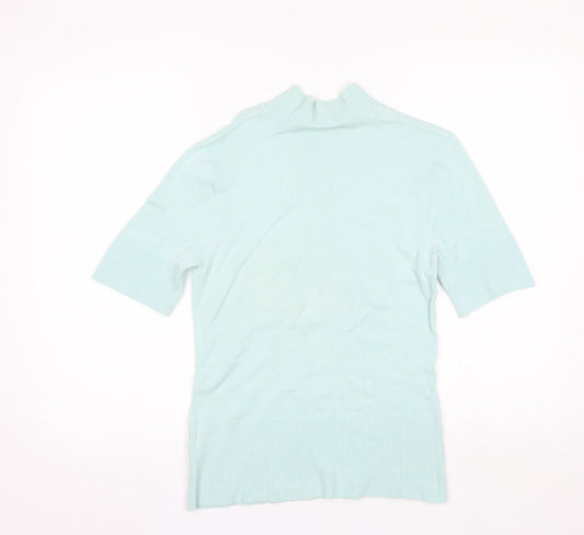 Wallis Womens Blue Viscose Basic Blouse Size 12 Mock Neck