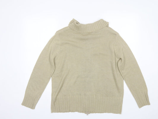 Nathalie Andersen Womens Beige Collared Acrylic Full Zip Jumper Size L