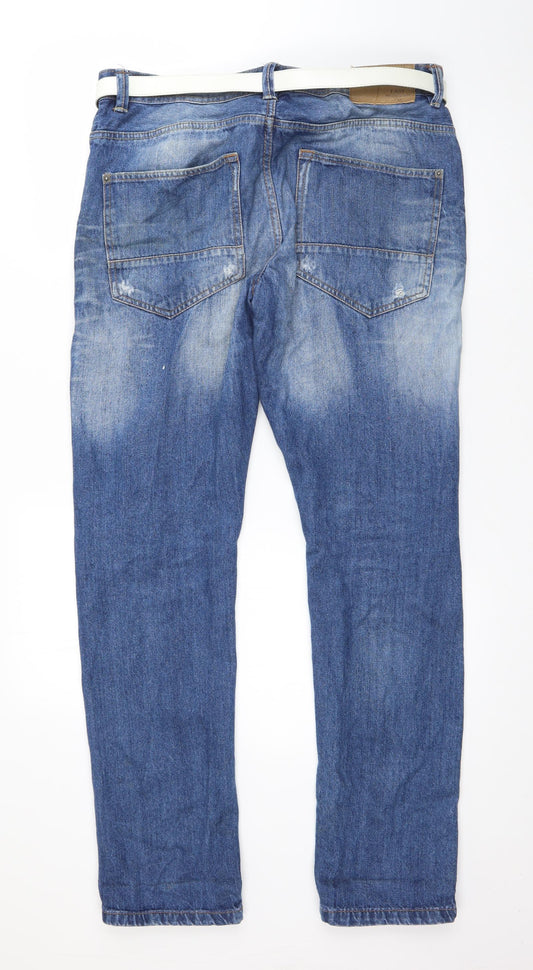 Easy Womens Blue Cotton Straight Jeans Size 32 in L30 in Regular