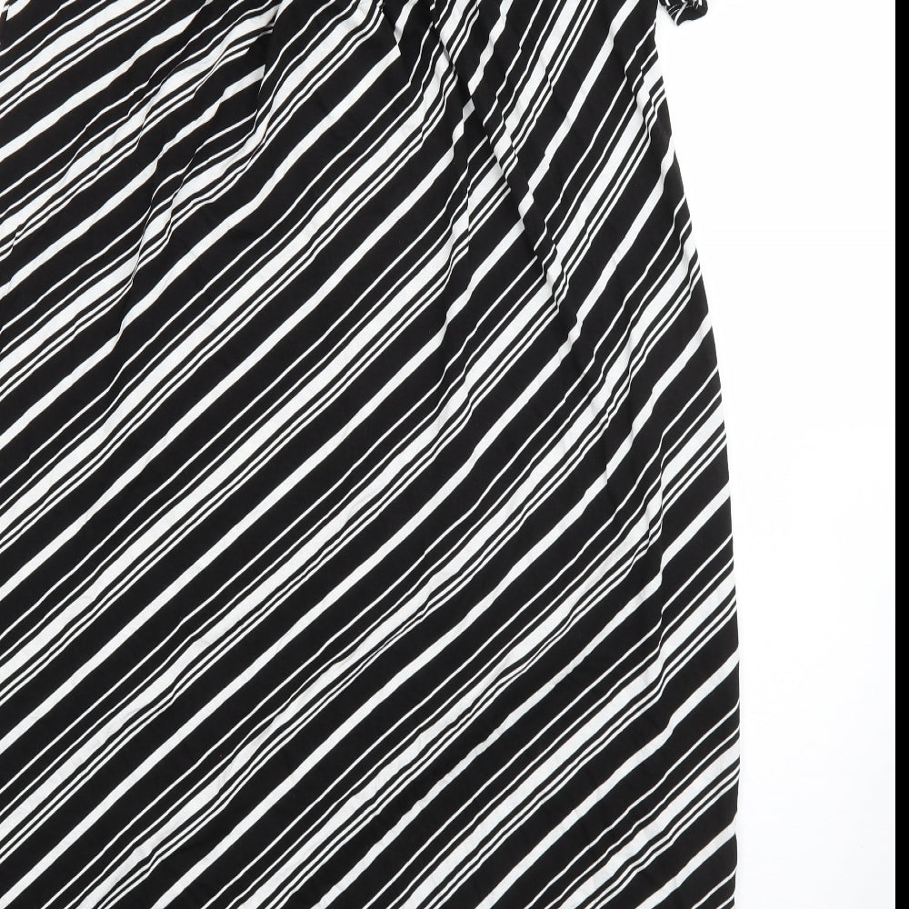 George Womens Black Striped Viscose Shift Size L One Shoulder
