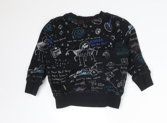 George Boys Black Geometric Cotton Basic T-Shirt Size 12-18 Months Crew Neck - TO THE RESCUE. OFF SAVING THE WORLD