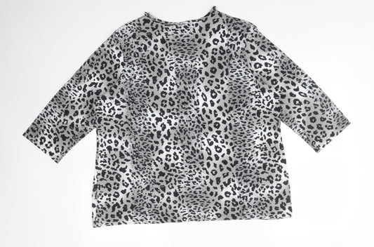 CANDA Womens Multicoloured Animal Print Basic T-Shirt Size XL V-Neck