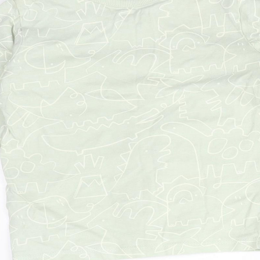 George Boys Green Animal Print Cotton Basic T-Shirt Size 12-18 Months Crew Neck - DINOSAURS