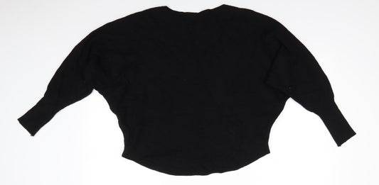 CC Fashion Womens Black Crew Neck Viscose Pullover Jumper Size S - Batwing Sleeve