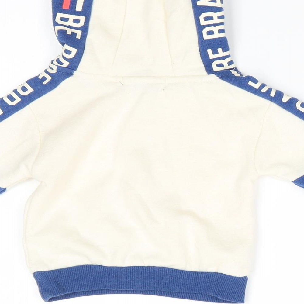 Primark Boys Ivory Colourblock Cotton Pullover Jumper Size 3-6 Months - Hoodie Be Brave Ivory & Blue
