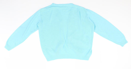 Merry Gold Womens Blue Round Neck Acrylic Cardigan Jumper Size M