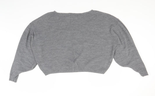 PRETTYLITTLETHING Womens Grey Round Neck Acrylic Pullover Jumper Size M