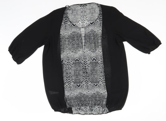 Arcadia Womens Black Animal Print Polyester Basic Blouse Size 16 Round Neck