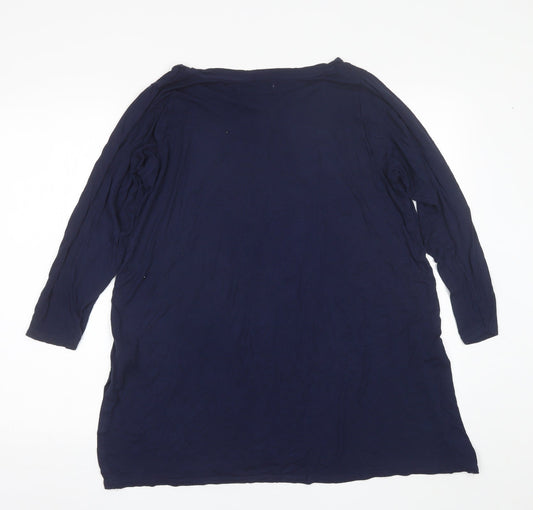 Anthology Womens Blue Viscose Basic Blouse Size 14 Round Neck