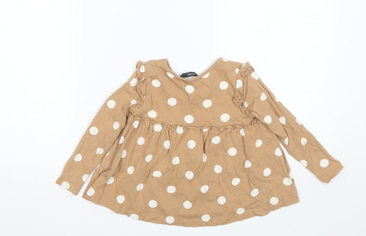 George Girls Brown Polka Dot Cotton Shift Size 2-3 Years Round Neck