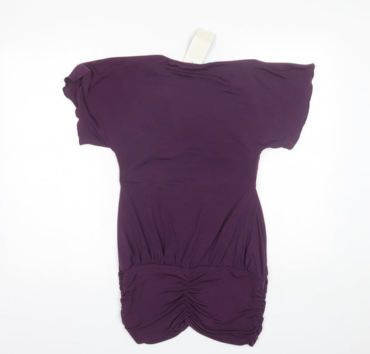 Figl Womens Purple Polyester Basic Blouse Size 10 V-Neck