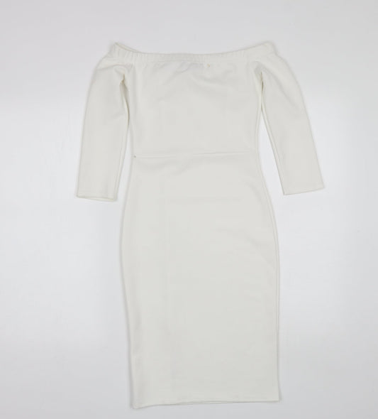 Style Womens White Polyester A-Line Size 8 Off the Shoulder