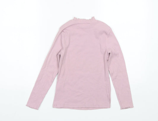 George Girls Purple Cotton Basic T-Shirt Size 9-10 Years Mock Neck
