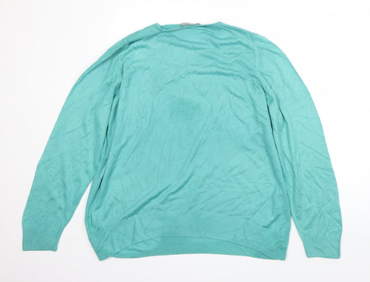 m&s Womens Green Round Neck Acrylic Pullover Jumper Size 20