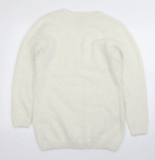 Studio Womens White Round Neck Polyester Pullover Jumper Size 14