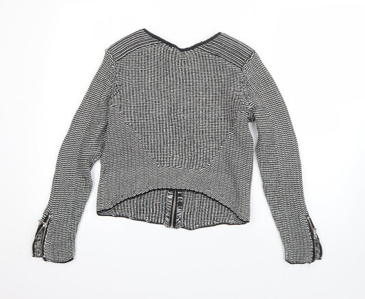 H&M Womens Black Round Neck Cotton Full Zip Jumper Size M