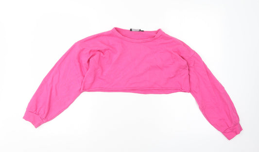 PRETTYLITTLETHING Womens Pink Cotton Pullover Sweatshirt Size 6 - Cropped
