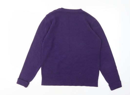 Debbie Morgan Womens Purple Round Neck Acrylic Pullover Jumper Size L
